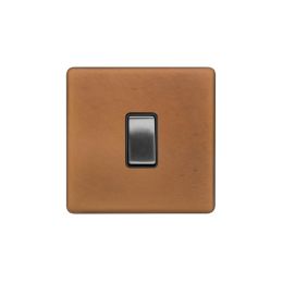 Soho Fusion Antique Copper & Brushed Chrome 10A 1 Gang 2 Way Switch Black Insert Screwless