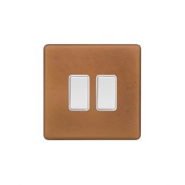 Soho Fusion Antique Copper & White 10A 2 Gang 2 Way Switch Screwless