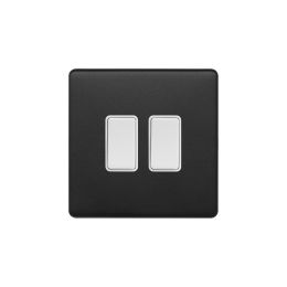 Soho Fusion Matt Black & White 10A 2 Gang 2 Way Switch Screwless