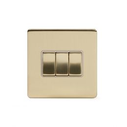 Soho Lighting Brushed Brass 10A 3 Gang 2 Way Switch Wht Ins Screwless
