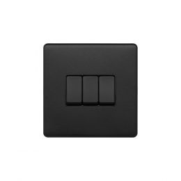 Soho Lighting Matt Black 10A 3 Gang 2 Way Switch Black Insert Screwless