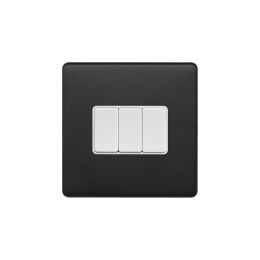 Soho Fusion Matt Black & White 10A 3 Gang 2 Way Switch Screwless