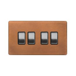 Soho Fusion Antique Copper & Brushed Chrome 10A 4 Gang 2 Way Switch Black Insert Screwless