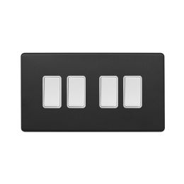 Soho Fusion Matt Black & White 10A 4 Gang 2 Way Switch Screwless