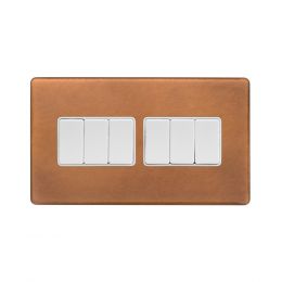 Soho Fusion Antique Copper & White 10A 6 Gang 2 Way Switch Screwless