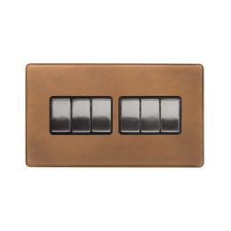 Soho Fusion Antique Copper & Brushed Chrome 10A 6 Gang 2 Way Switch Black Insert Screwless