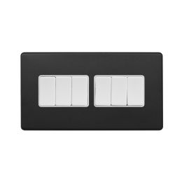 Soho Fusion Matt Black & White 10A 6 Gang 2 Way Switch Screwless