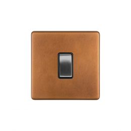 Soho Fusion Antique Copper & Brushed Chrome 10A 1 Gang Intermediate Switch Black Insert Screwless