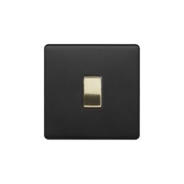 Soho Fusion Matt Black & Brushed Brass 10A 1 Gang Intermediate Switch Black Insert Screwless