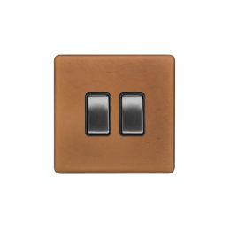 Soho Fusion Antique Copper & Brushed Chrome 10A 2 Gang Intermediate Switch Black Insert Screwless