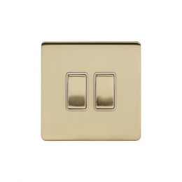 Soho Lighting Brushed Brass 2 Gang Intermediate Switch Wht Ins Screwless
