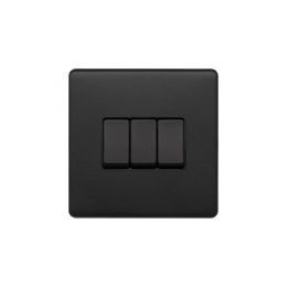 Soho Lighting Matt Black 10A 3 Gang Intermediate Switch Black Insert Screwless