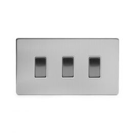 Soho Lighting Brushed Chrome 3 Gang Switch Double Plate Wht Ins Screwless