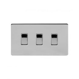 Soho Lighting Polished Chrome 3 Gang Switch Double Plate Wht Ins Screwless