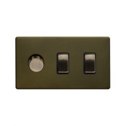 Soho Lighting Bronze 3 Gang Light Switch with 1 dimmer (2x 2 Way Switch & Trailing Dimmer) Screwless 