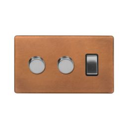 Soho Fusion Antique Copper & Brushed Chrome 3 Gang Light Switch with 2 Dimmers (2 Way Switch & 2x Trailing Dimmer) Screwless