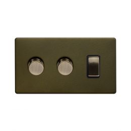 Soho Lighting Bronze 3 Gang Light Switch with 2 Dimmers (2 Way Switch & 2x Trailing Dimmer) Screwless 