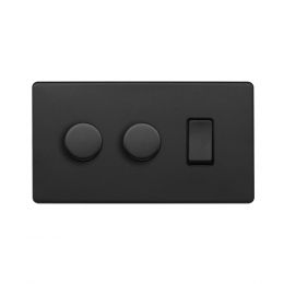 Soho Lighting Matt Black 3 Gang Light Switch with 2 Dimmers (2 Way Switch & 2x Trailing Dimmer) Screwless