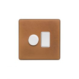Soho Fusion Antique Copper & White Dimmer and Rocker Switch Combo Screwless (2 Way Switch & Trailing Dimmer)
