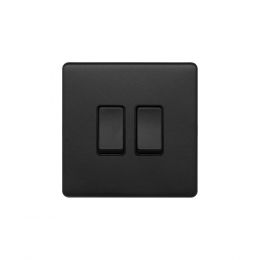 Soho Lighting Matt Black 2 Gang Switch with 1x Intermediate Switch & 10A 2 Way Switch Black Insert Screwless