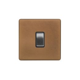 Soho Fusion Antique Copper & Brushed Chrome 1 Gang Retractive Switch Blk Ins Screwless