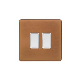 Soho Fusion Antique Copper & White 2 Gang Retractive Switch Screwless