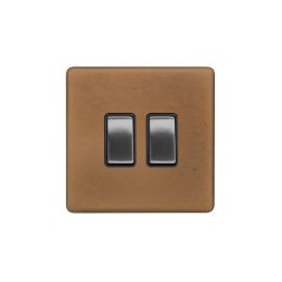 Soho Fusion Antique Copper & Brushed Chrome 2 Gang Retractive Switch Blk Ins Screwless
