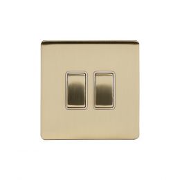 Soho Lighting Brushed Brass 2 Gang Retractive Switch Wht Ins Screwless