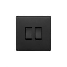Soho Lighting Matt Black 2 Gang Retractive Switch Blk Ins Screwless