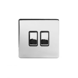 Soho Lighting Polished Chrome 2 Gang Retractive Switch Blk Ins Screwless