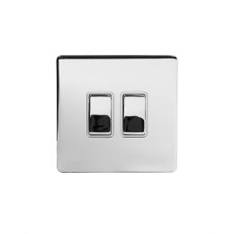 Soho Lighting Polished Chrome 2 Gang Retractive Switch Wht Ins Screwless