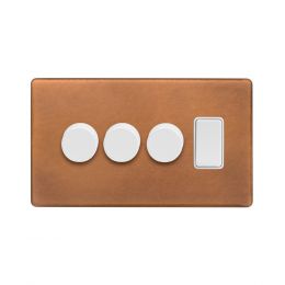 Soho Fusion Antique Copper & White 4 Gang Switch with 3 Dimmers (3x150W LED Dimmer 1x20A Switch)