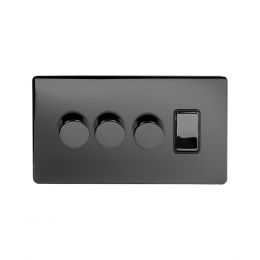 Soho Lighting Black Nickel 4 Gang Switch with 3 Dimmers (3x150W LED Dimmer 1x20A Switch)