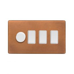 Soho Fusion Antique Copper & White 4 Gang Switch with 1 Dimmer (1x150W LED Dimmer 3x20A Switch)