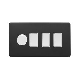 Soho Fusion Matt Black & White 4 Gang Switch with 1 Dimmer (1x150W LED Dimmer 3x20A Switch)