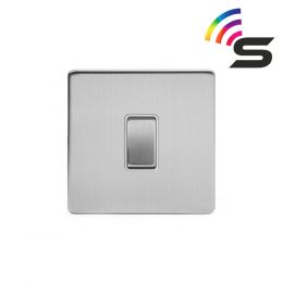Soho Lighting Brushed Chrome 1 Gang 150W Smart Rocker Switch White Insert