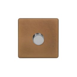 Soho Fusion Antique Copper & Brushed Chrome 1 Gang 2 Way Intelligent Trailing Dimmer Screwless 150W LED (300w Halogen/Incandescent)