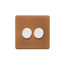 Soho Fusion Antique Copper & White 2 Gang 2 Way Trailing Dimmer Screwless 100W LED (150w Halogen/Incandescent)
