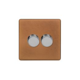 Soho Fusion Antique Copper & Brushed Chrome 2 Gang 1000W DC1-10V Dimmer Switch