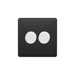 Soho Fusion Matt Black & White 2 Gang 2 Way Trailing Dimmer Screwless 100W LED (250w Halogen/Incandescent)
