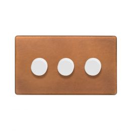 Soho Fusion Antique Copper & White 3 Gang 2 Way Intelligent Trailing Dimmer Screwless 150W LED (300w Halogen/Incandescent)