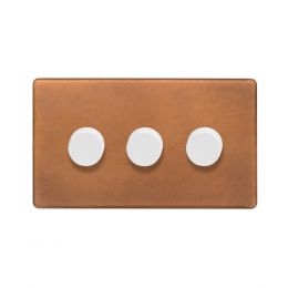 Soho Fusion Antique Copper & White 3 Gang 2 Way Trailing Dimmer Screwless 100W LED (150w Halogen/Incandescent)