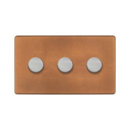Soho Fusion Antique Copper & Brushed Chrome 3 Gang 2 Way Intelligent Trailing Dimmer Screwless 150W LED (300w Halogen/Incandescent)