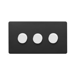 Soho Fusion Matt Black & White 3 Gang 2 Way Trailing Dimmer Screwless 100W LED (150w Halogen/Incandescent)