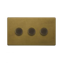 Soho Lighting Old Brass 3 Gang 2 Way Intelligent Trailing Dimmer Switch 150W LED (300w Halogen/Incandescent)