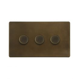Soho Lighting Vintage Brass 3 Gang 2 Way Intelligent Trailing Dimmer Switch 150W LED (300w Halogen/Incandescent)