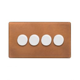 Soho Fusion Antique Copper & White 4 Gang 2 Way Trailing Dimmer Screwless 100W LED (150w Halogen/Incandescent)