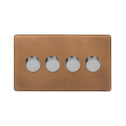 Soho Fusion Antique Copper & Brushed Chrome 4 Gang 2 Way Intelligent Trailing Dimmer Screwless 150W LED (300w Halogen/Incandescent)