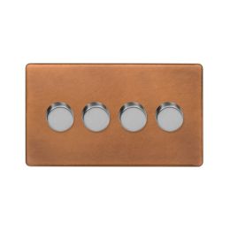 Soho Fusion Antique Copper & Brushed Chrome 4 Gang 2 Way Trailing Dimmer Screwless 100W LED (150w Halogen/Incandescent)