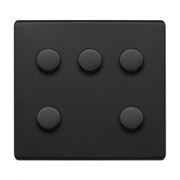 Soho Lighting Matt Black 5 Gang Trailing Edge Dimmer Switch 150W LED (300w Halogen/Incandescent) Screwless